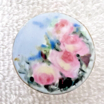 Stunning Hand Painted Pink Roses Floral Porcelain Button Stud 1 inch - $24.26