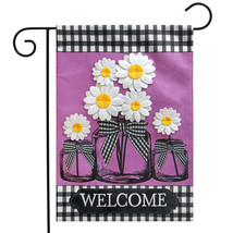Daisy Jars Spring Burlap Garden Flag Welcome Floral 12.5&quot; X 18&quot; - $23.99