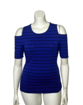 Vince Camuto Top Blue &amp; Black Striped Cold Shoulder Short Sleeve Women&#39;s... - $14.90