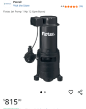 Flotec FP4432 Vertical Deep Well Jet Pump 1-Hp 12-Gpm 230-V Cast Iron - $13,042.57 MXN