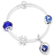 Snowflake Pendant Silver Color Charm Bracelets DIY Elegant Moon &amp; Star Beads Cha - £11.05 GBP