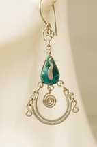 Vintage Ethnic Costume Jewelry Chrysocolla Wire Work Dangle Pierced Earr... - £15.02 GBP