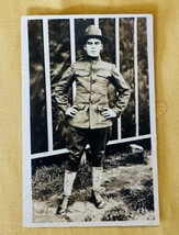 WWI US Standing Doughboy Soldier Real Photo Postcard Unposted - £15.53 GBP