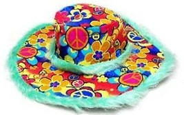 FUZZY GREEN PEACE SIGN WIDE BRIM HAT hippie party hats mens ladies head ... - $6.64