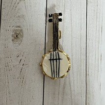 Vintage Mother Of Pearl Banjo Pin Brooch Musical Instrument Gold Tone Rare 1.5&quot; - £9.72 GBP