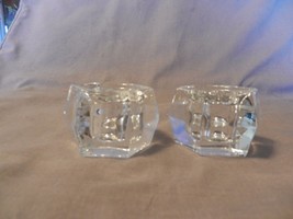 Pair of  Clear Glass Hexagon Shaped Candlesticks 1.5&quot; Tall - £23.89 GBP