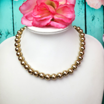 Vintage Unsigned Gold Tone Metal Beaded Necklace Metal Beads on Chain Choker - £18.00 GBP