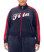 MSRP $70 Fila Plus Size Valery Logo Zip-Front Velour Jacket Navy Size 1X - £17.74 GBP