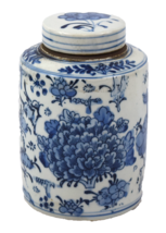 Cute Blue and White Porcelain Tea Jar 8&quot; Flower and Bird - £51.42 GBP