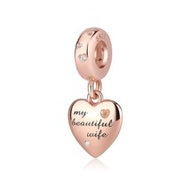 Sterling Silver 925 Rose Gold My Beautiful Wife Heart Charm With Cubic Zirconia - £22.02 GBP