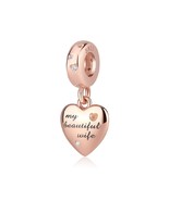 Sterling Silver 925 Rose Gold My Beautiful Wife Heart Charm With Cubic Z... - £21.50 GBP