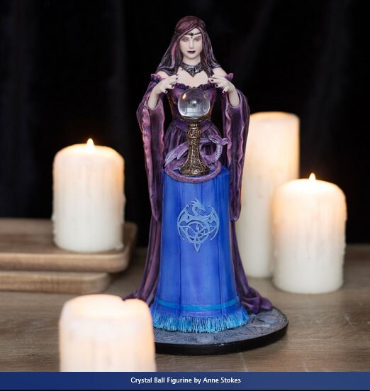 Crystal Ball Mystical Figurine by Anne Stokes, H25cm W15cm D15.5cm hand-painted