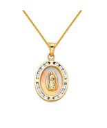 Genuine 14k Tri-Tone Gold 0.70" CZ Guadalupe Medallion Pendant Necklace ... - $377.00+