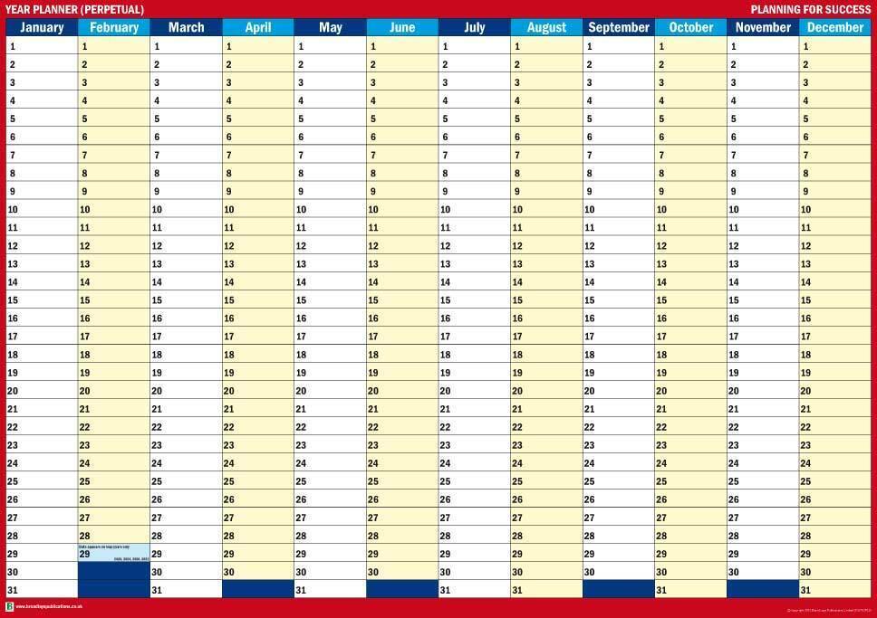 Perpetual Year Planner Calendar Office Glossy Poster A2 59cm x 42cm BLPA... - $7.16
