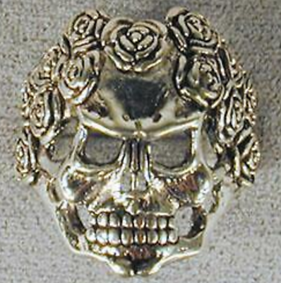1 DELUXE SKULL W ROSES SILVER BIKER RING BR136 mens RINGS jewelry NEW scull head