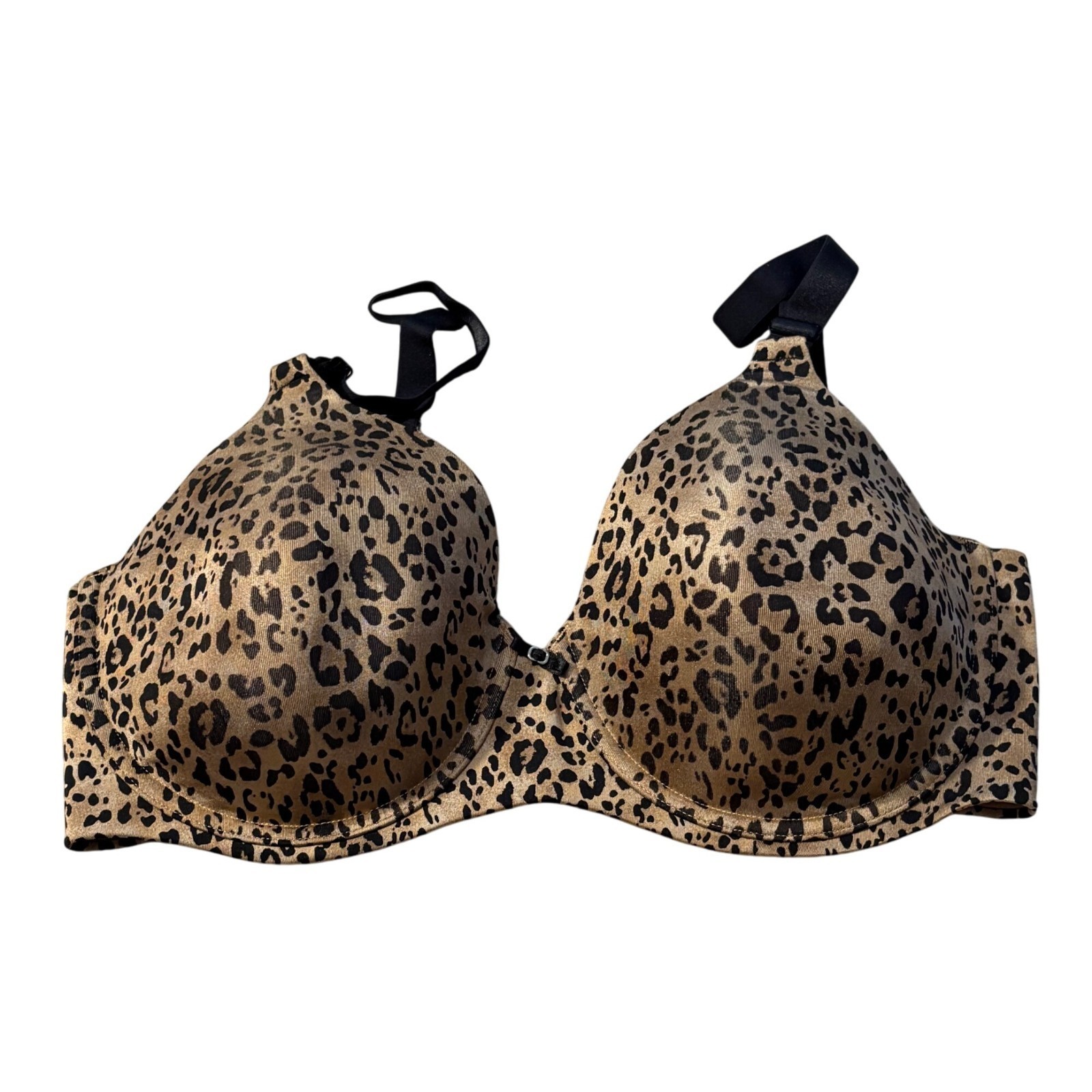 Vanity Fair Leopard Print Bra 38D Beige &amp; Black Nylon/Spandex Underwire ... - $21.12