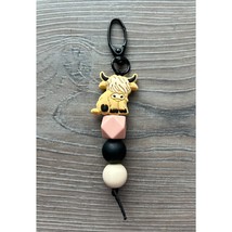 Western Country Highland Cow Silicone Beaded Keychain Bag Charm Light Tan - $13.86