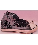 Womens 6.5 Air Walk High Top Canvas Black &amp; White Floral Skater Sneakers... - $12.22 CAD