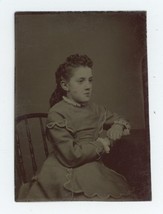 CIRCA 1860&#39;S 1/6 Plate TINTYPE Adorable Young Girl Posing in Victorian Dress - £12.41 GBP