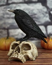 Ebros Gothic Raven Perching On Skull Statue 7.25&quot; High Crow Scavenger Figurine - £26.36 GBP