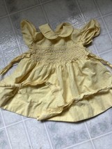 Yellow Gingham Peter Pan Collar Puffed Sleeve Smocked  Dress Hand made - $25.06