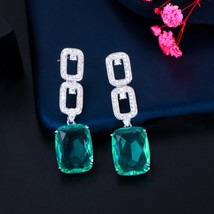 New Fashion Geometry Square Red Green Cubic Zirconia Crystal Long Dangle Drop Ea - $20.69