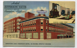 Hotel Jefferson Davis Anniston Alabama 1943 linen postcard - $6.44