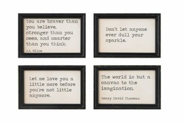 NEW 4 Piece Framed Wall Art Set Pictures Cream Black Wood Quote Motivational - £30.36 GBP