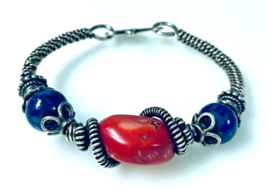 Artisan Made Bangle Bracelet Loaded with Sterling Silver &amp; Interesting Beads g - £126.83 GBP