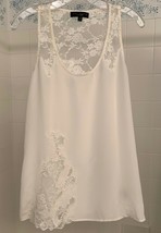 Sanctuary Clothing Women&#39;s White Silk &amp; Floral Lace Top Blouse Shirt Euc - £15.65 GBP