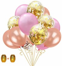 12inch Gold Confetti Latex Balloons w/60 Feet Rose Gold Ribbon Decoratio... - £13.19 GBP