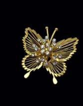 Vintage MONET Rhinestones Butterfly Brooch Gold tone Fairycore cottagecore - £7.88 GBP