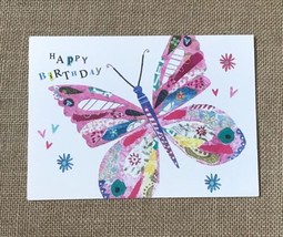 Patchwork Butterfly Birthday Greeting Card Good For Junk Journaling Scrapbooking - £2.03 GBP