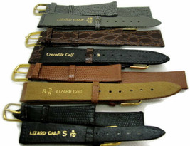 Leather Watch Band Lizard Stitched Black Brown 10, 11, 12, 13, 14, 16, 1... - $14.23