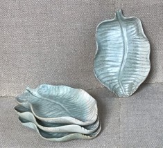 Art Pottery Leaf Plates w Textured Veins Hors Doeuvres Snack Dishes Boho Artsy - £39.56 GBP