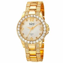 NEW Burgi BUR137YG Lady Crystal Baguette Bezel Embossed Swirls Yellow Gold Watch - £37.94 GBP