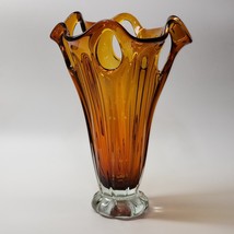 Beautiful Italian Murano Style Art Glass Vase - 14&quot; Honey Gold Cut To Clear - $54.97