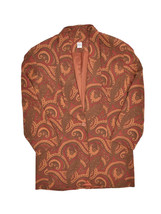 Vintage 100% Silk Blazer Long Womens 8 Orange Paisley Print Lapels Jacket - $45.18