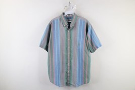 Vintage 90 Streetwear Mens XL Distressed Pastel Rainbow Striped Button S... - £30.98 GBP