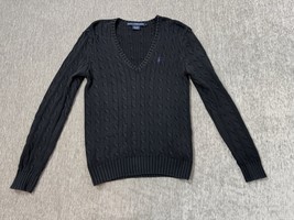 Ralph Lauren Sport Sweater Womens Large Black Cable Knit Fisherman Pullo... - $29.69