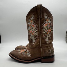 Laredo Flower Inlay 5857 Womens Brown Pull on Leather Western Boots Size 6.5 M - £46.70 GBP