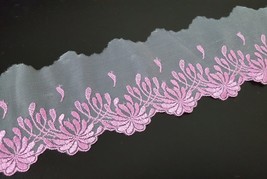 4&quot; / 10 cm wide -3yds Deep Pink Scalloped Embroideries MeshTulle Net Lace L218 - £4.00 GBP