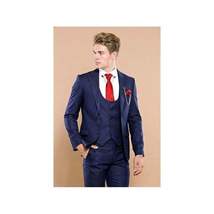Men 3pc European Vested Suit WESSI by J.VALINTIN Extra Slim Fit JV12 Navy blue image 12