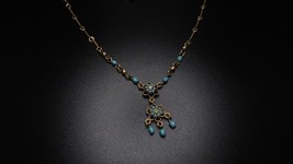 Gold Tone Blue Flower Rhinestone AVON Necklace 16 - 18 inches NB10 - $14.85