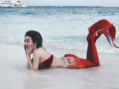 Red Silicone Inspired Mermaid Tail for Swimming, Fabric Adult Kids Mermaid Tail