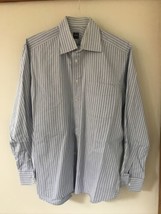 Ike Behar Mens Blue Striped Oxford Button Up Dress Shirt 15.5 34 44&quot; Medium - £19.76 GBP