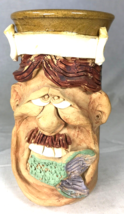 Tall Artisan Stoneware Beer Mug Comic Face Man Eating Fish Made in England 7.5&quot; - $24.18