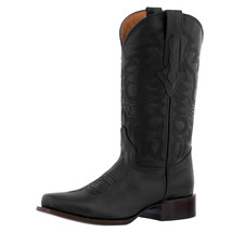 Mens Black Western Cowboy Boots Stitched Solid Leather Square Toe Botas - $129.99