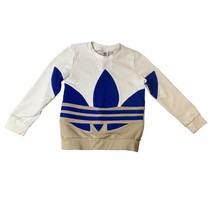 Adidas Vintage Boys Size XS  Big Large Trefoil White BLue tan Long Sleev... - $21.77