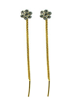 Blumenmuster Kristall Vergoldet Lange Kette Lang Damen Ohrringe Sui Dhaga - $7.15
